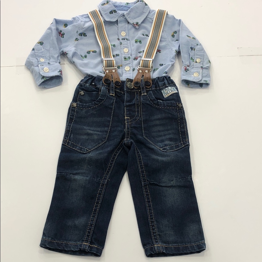 Baby Outfit Bundle 6M Carter’s Monster Truck Shirt + R41D-R Suspender Jeans